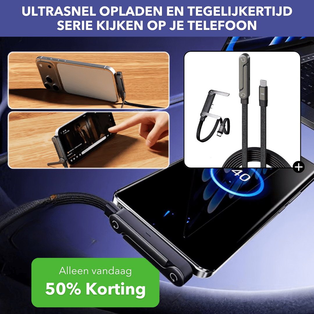 FlexCharge™ - Ultrasnelle oplaadkabel met ingebouwde standaard - LOOLA