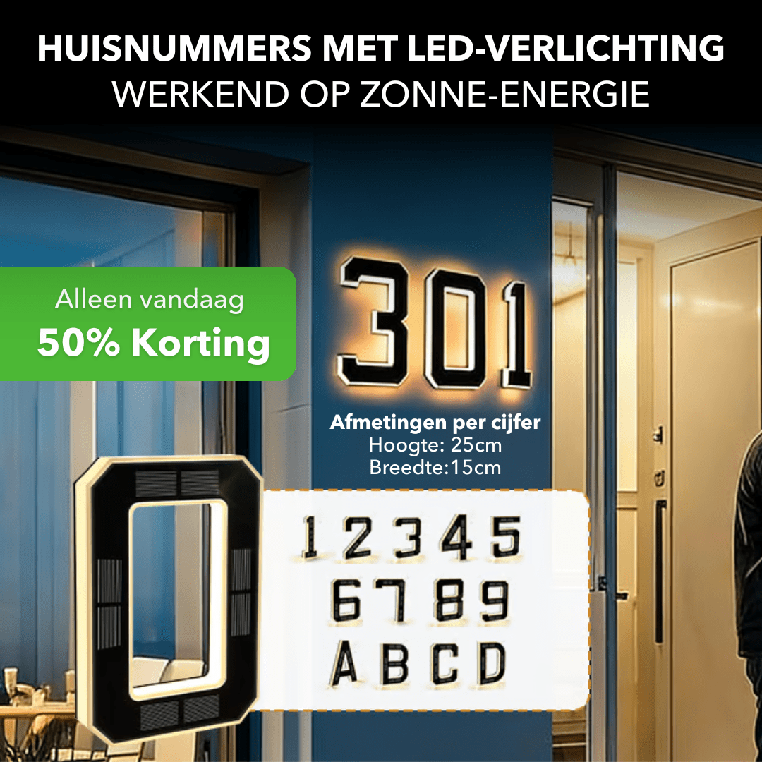 NumberGlow™ - Verlichte huisnummers op zonne-energie - Plofje