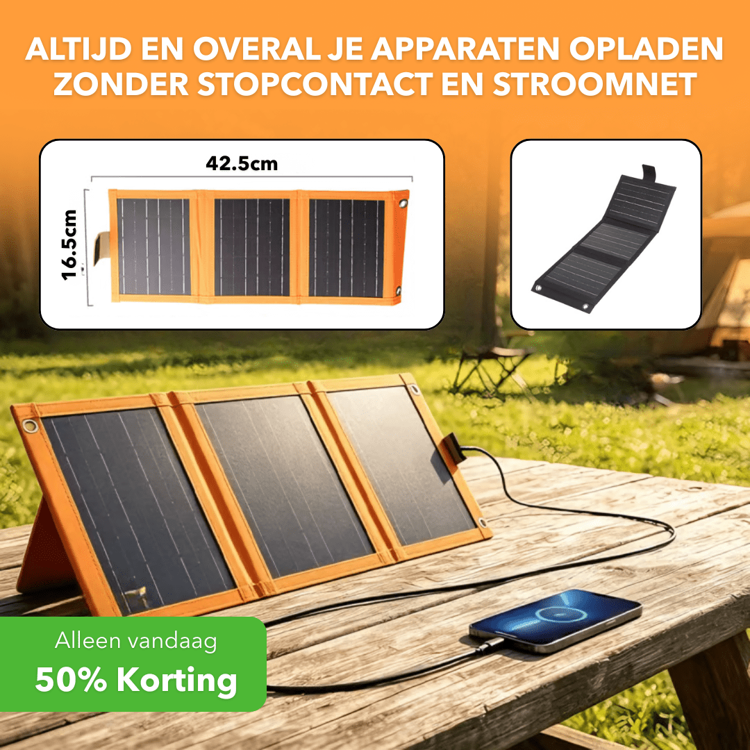 SolarFold™ - Kracthig opvouwbaar zonnepaneel voor onderweg - Plofje