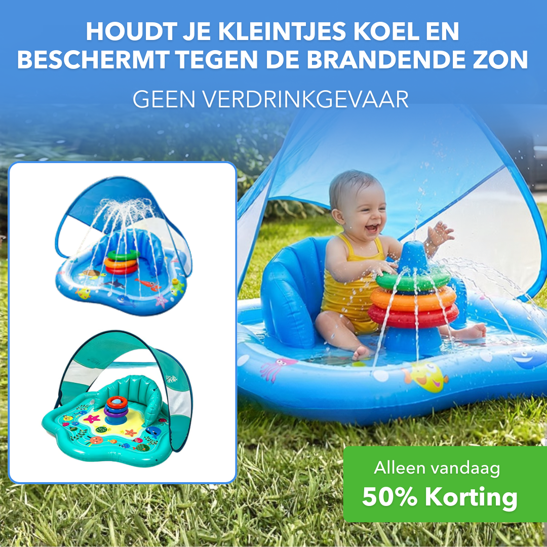 WaterFun™ - Opblaasbaar kinderzwembad met beschermende zonneluifel - Plofje