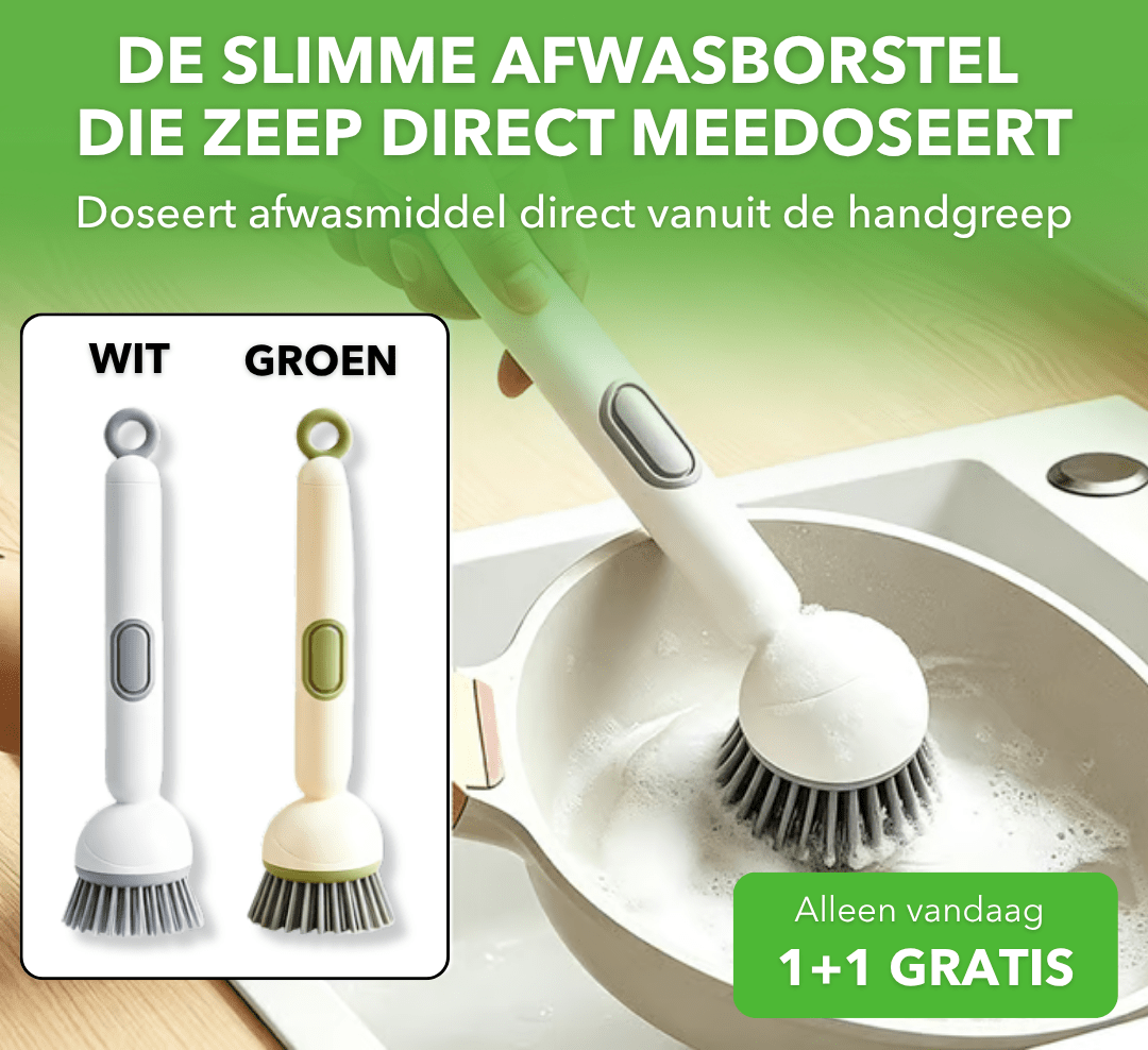 CleanGrip™ - Ergonomische afwasborstel met ingebouwde zeepdispenser - Plofje