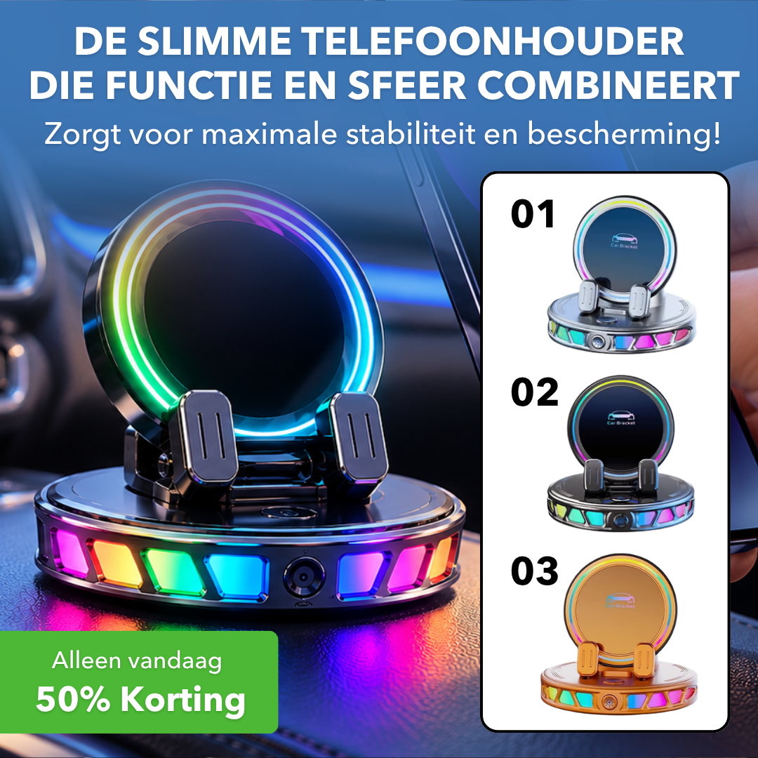 GlowGrip™ - Autotelefoonhouder met dynamische RGB-verlichting - Plofje