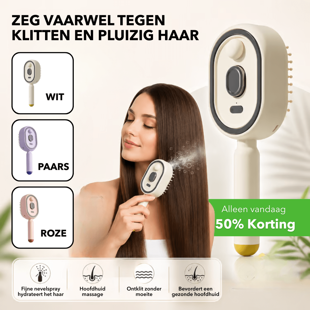 MistBrush™ - Elektrische haarborstel met hydraterende sprayfunctie - Plofje