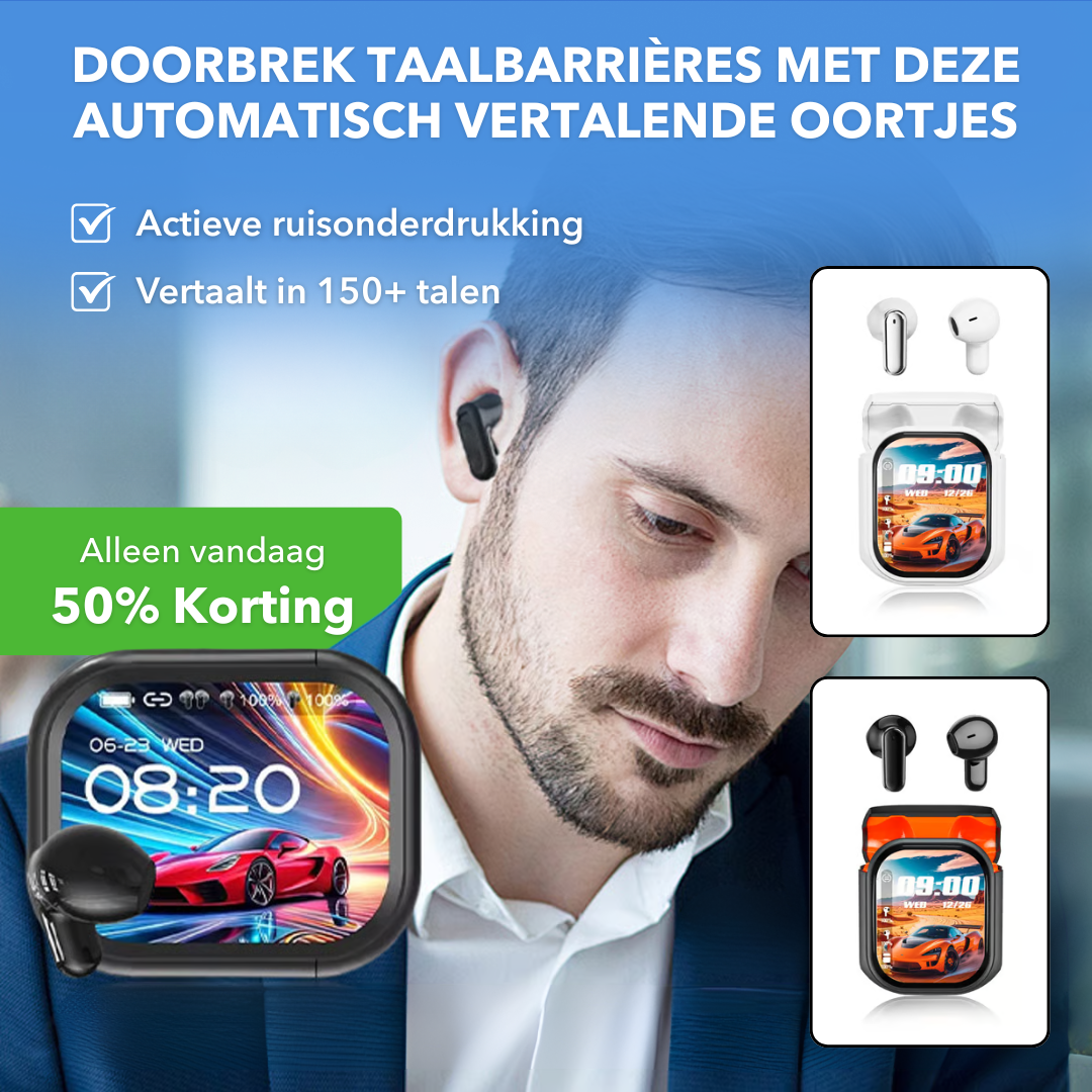 TalkPro™ - AI vertaaloordopjes met touchscreen en ruisonderdrukking - Plofje