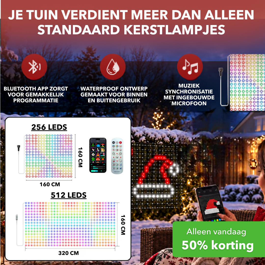 PixelGlow™ - Programmeerbare kerstverlichting via telefoon en muziek - Plofje